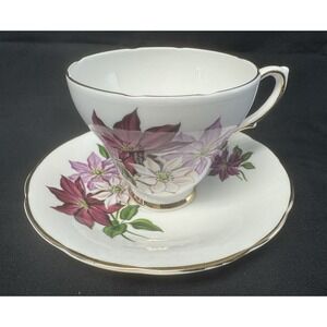 Delphine Bone China Tea Cup & Saucer Made In England Pink And Purple Floral
